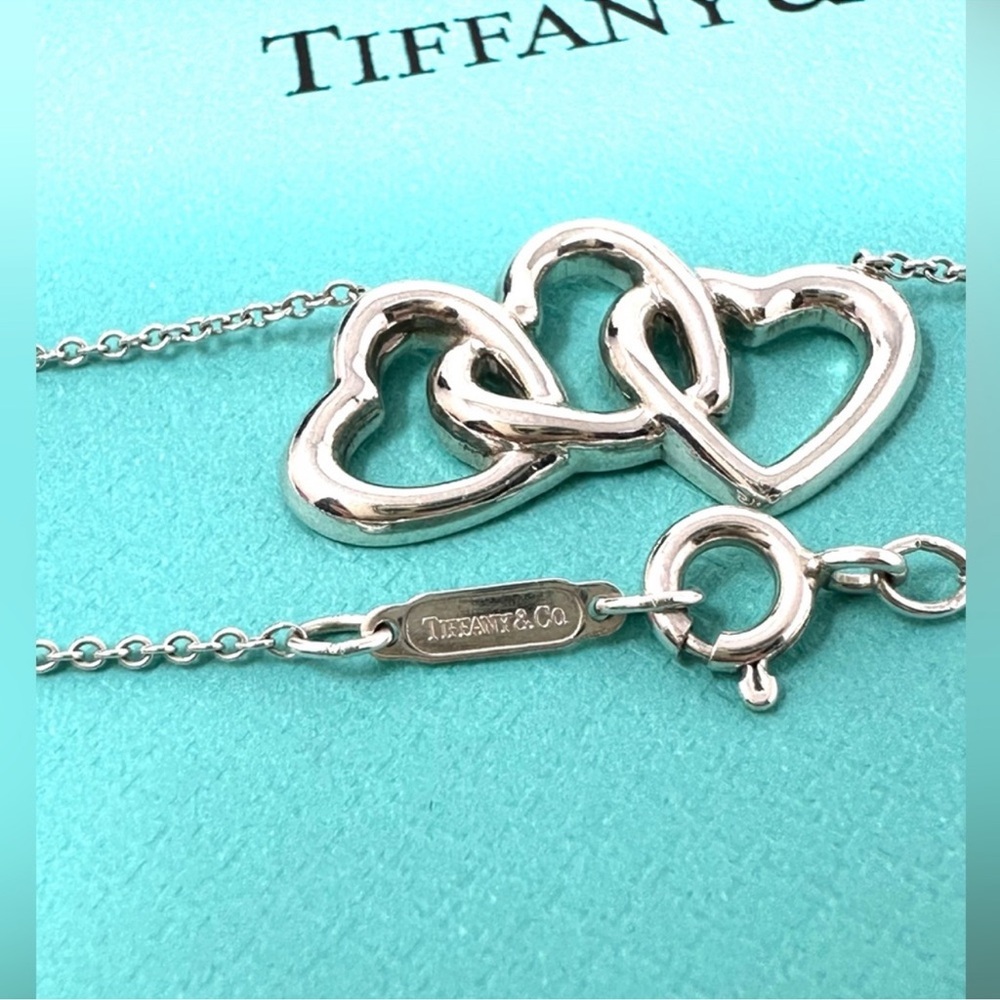 Authentic Tiffany & Co. Elsa Peretti Silver Triple Link Open Heart Necklace - Picture 3 of 14